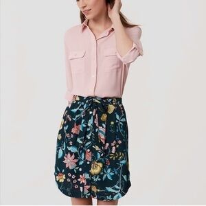 LOFT Dark Teal Vine Tie Waist Button Front Skirt